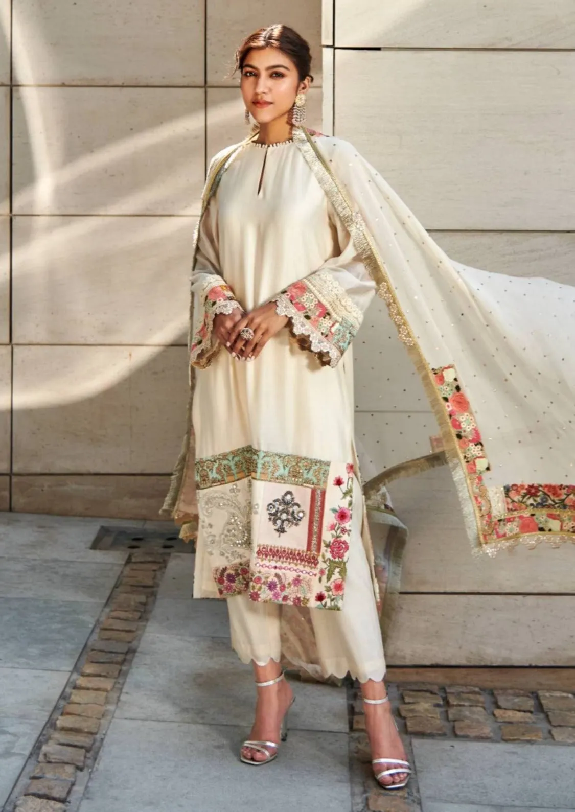 Ivory multi patch kurta set
