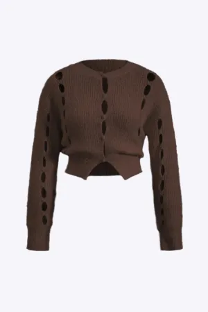 Janelle - Stylish Knit Button Cut Out Woman's Long Sleeve Cardigan
