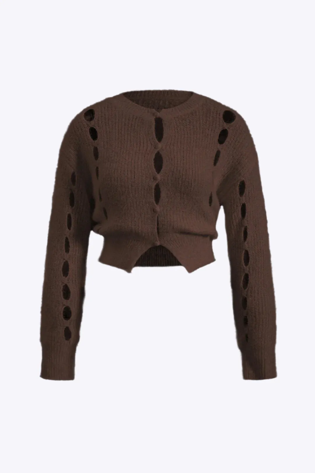 Janelle - Stylish Knit Button Cut Out Woman's Long Sleeve Cardigan