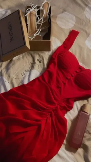 JazzHer Elegant Sheath Square Neckline Sleeveless Red Chiffon Prom Dresses Long Evening Dress (PRE-ORDER)
