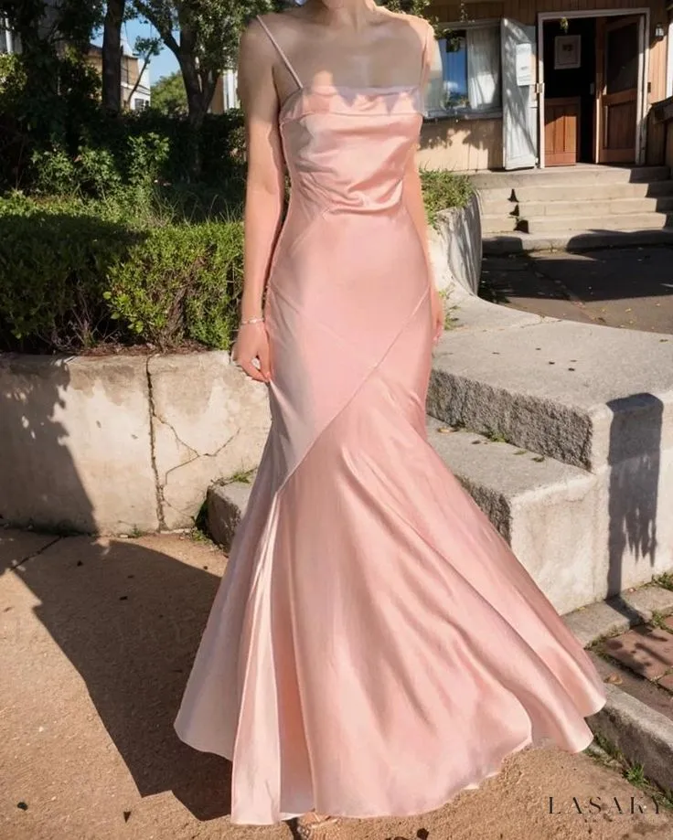 JazzHer Mermaid Spaghetti Straps Sleeveless Ruffles Pink Prom Dresses (PRE-ORDER)
