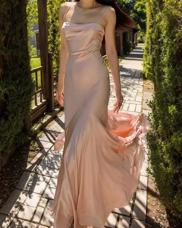 JazzHer Mermaid Spaghetti Straps Sleeveless Ruffles Pink Prom Dresses (PRE-ORDER)