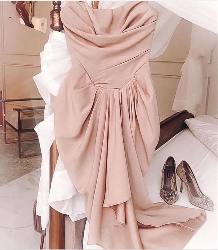 JazzHer New Sheath Strapless Chiffon Sleeveless Pink Evening Dress Prom Dresses (PRE-ORDER)