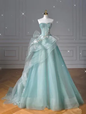 JazzHer Pretty Ball Gown Sweetheart Tulle Green Long Evening Dress Prom Dresses With Ruffles (PRE-ORDER)