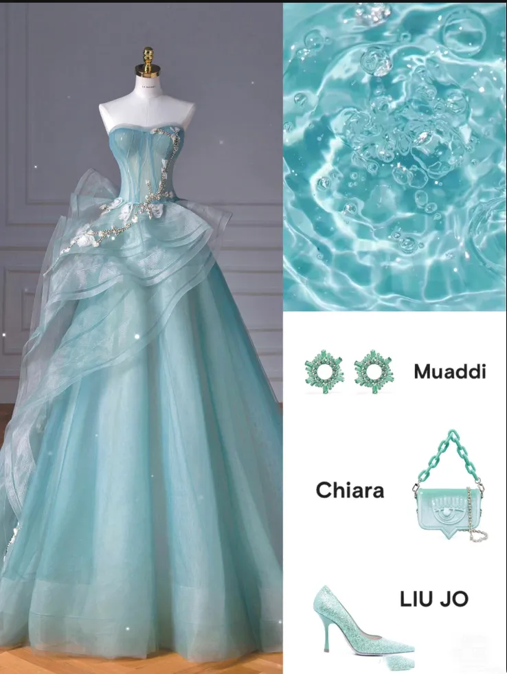 JazzHer Pretty Ball Gown Sweetheart Tulle Green Long Evening Dress Prom Dresses With Ruffles (PRE-ORDER)
