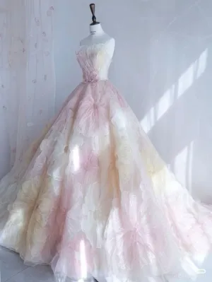JazzHer Pretty Ball Gown Sweetheart Tulle Long Pink Floor Length Prom Dresses Sweet  Dresses (PRE-ORDER)
