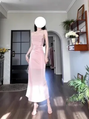 JazzHer Sexy Sheath Spaghetti Straps Pink Sequin Evening Dress Prom Dresses Birthday Outfits (PRE-ORDER)