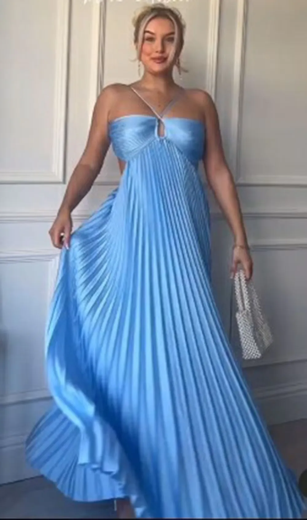 JazzHer Simple A line Halter Blue Sleeveless Long Prom Dress Formal Evening Dresses BD  (PRE-ORDER)