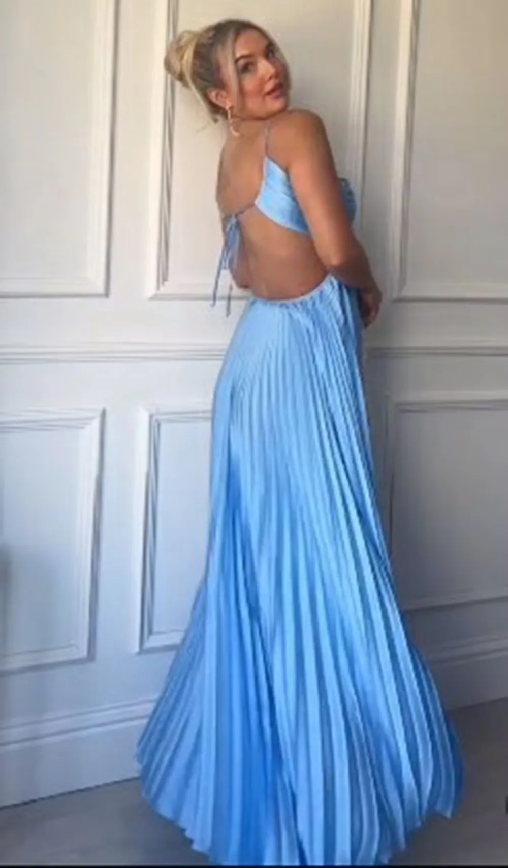 JazzHer Simple A line Halter Blue Sleeveless Long Prom Dress Formal Evening Dresses BD  (PRE-ORDER)