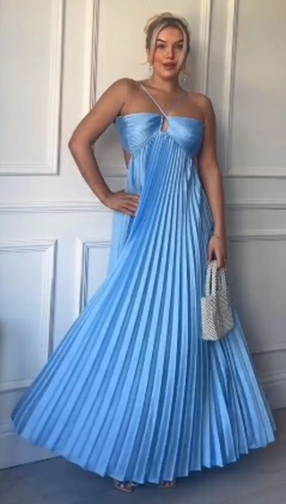 JazzHer Simple A line Halter Blue Sleeveless Long Prom Dress Formal Evening Dresses BD  (PRE-ORDER)
