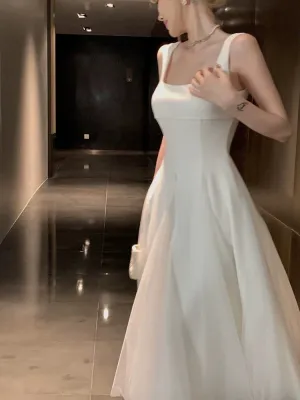 JazzHer Vintage A Line Straps Tulle White Sleeveless Prom Dresses Birthday Party Dress (PRE-ORDER)
