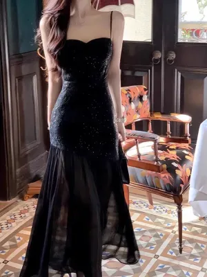 JazzHer Vintage Mermaid Spaghetti Straps Black Lace Sleeveless Prom Dresses Birthday Party Dress (PRE-ORDER)