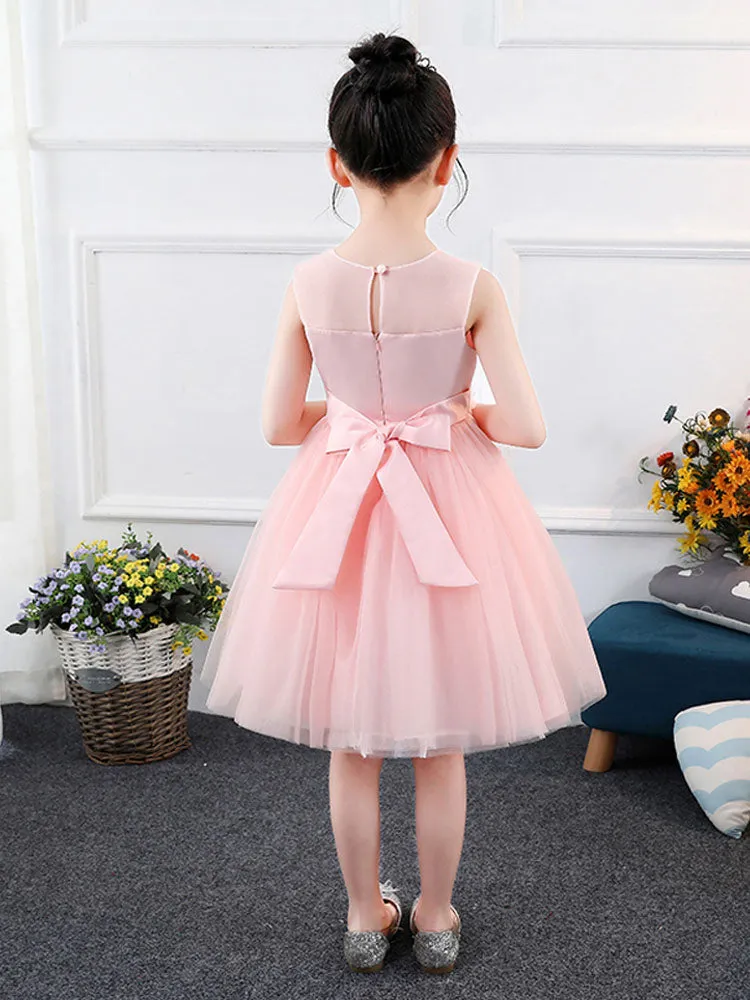 Jewel Neck Sleeveless Embroidered Kids Social Party Dresses