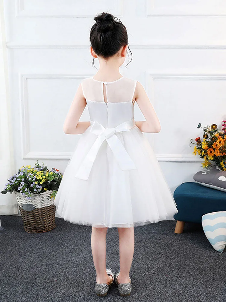 Jewel Neck Sleeveless Embroidered Kids Social Party Dresses