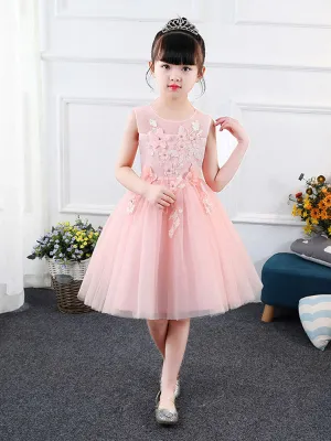 Jewel Neck Sleeveless Embroidered Kids Social Party Dresses