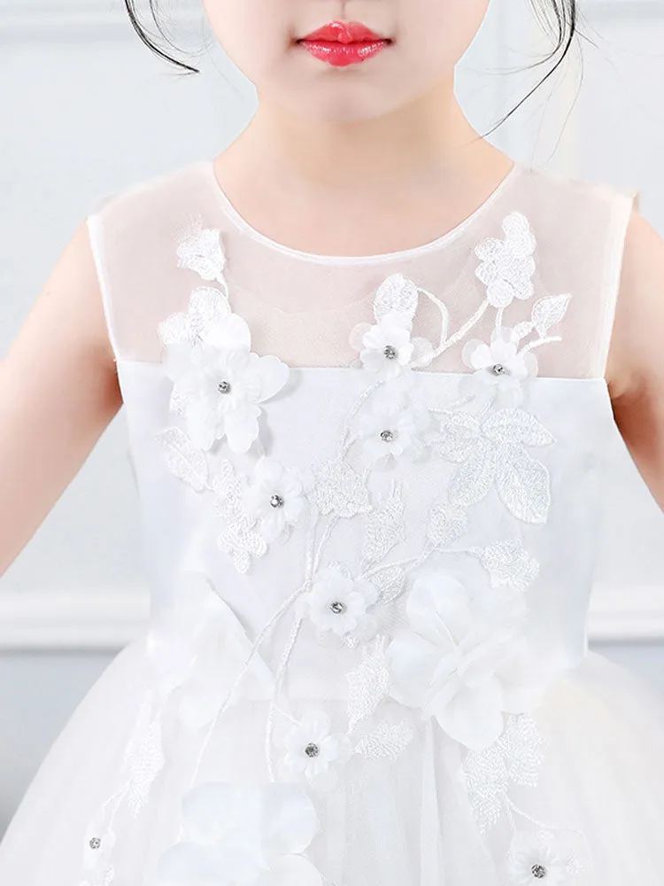 Jewel Neck Sleeveless Embroidered Kids Social Party Dresses
