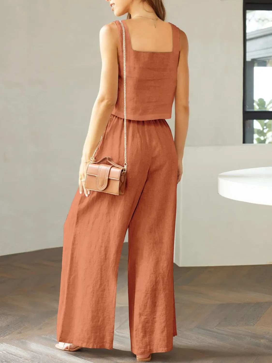 Keagan Square Neck Top and Wide Leg Pants Set