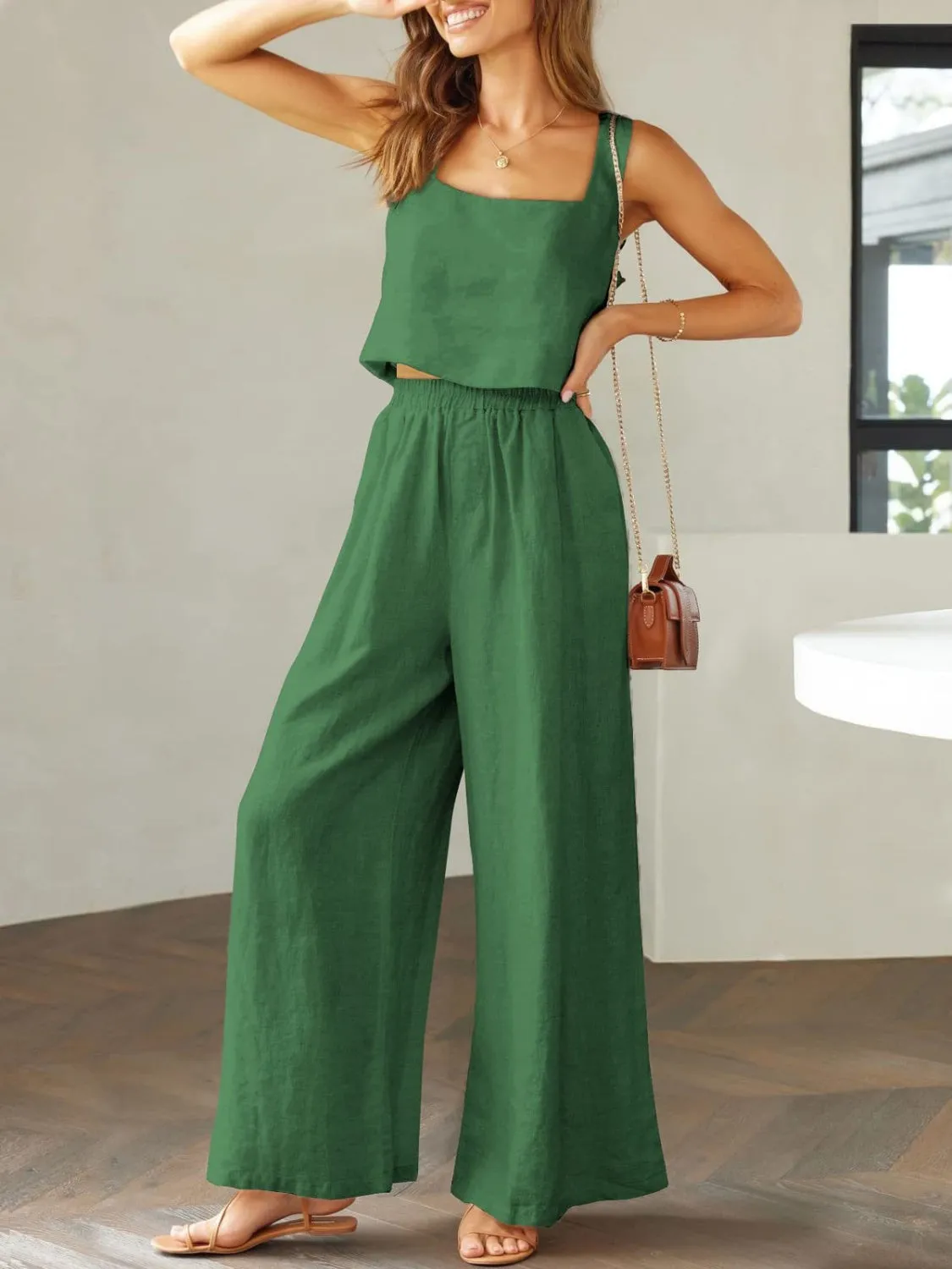 Keagan Square Neck Top and Wide Leg Pants Set