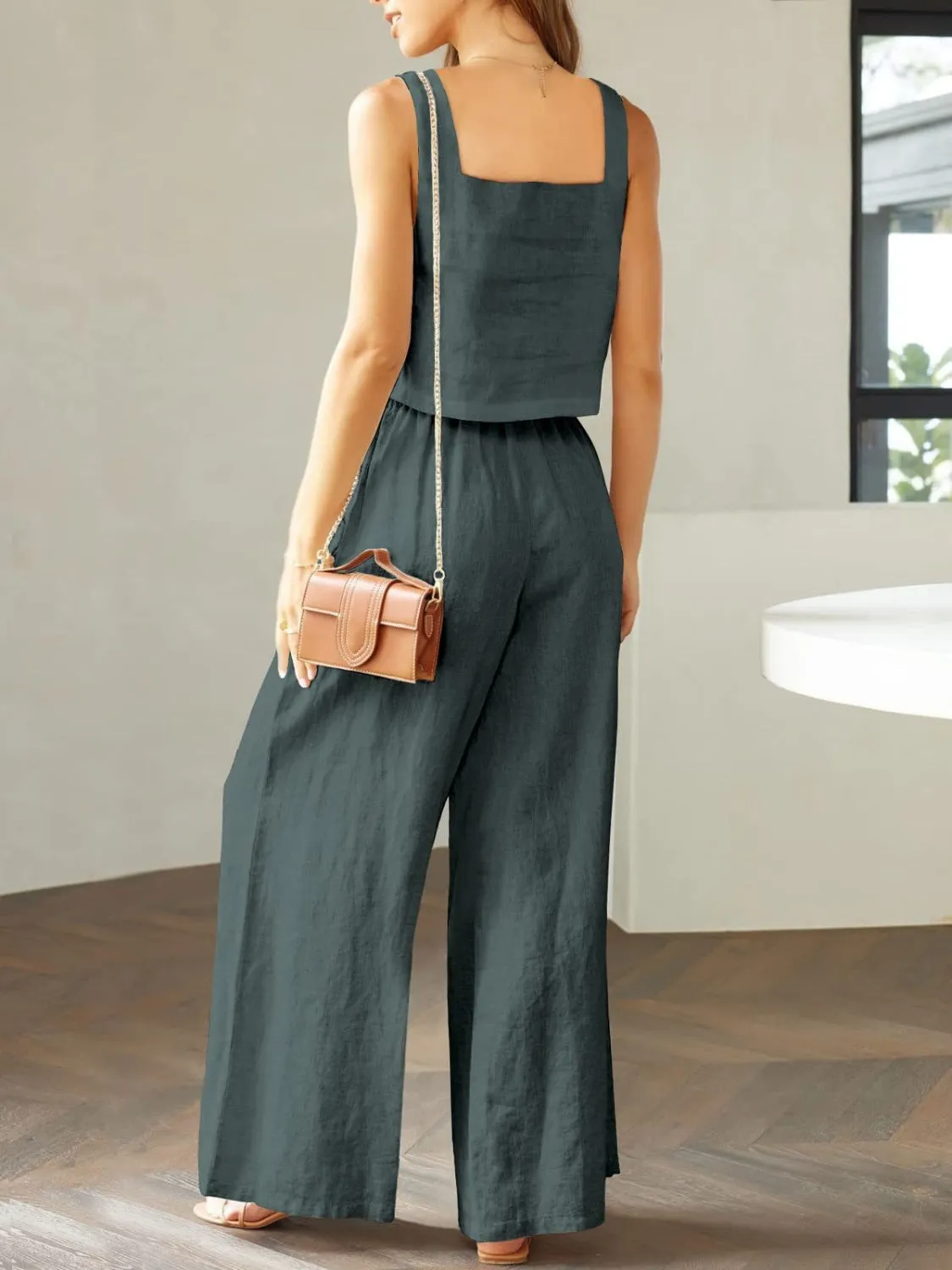 Keagan Square Neck Top and Wide Leg Pants Set
