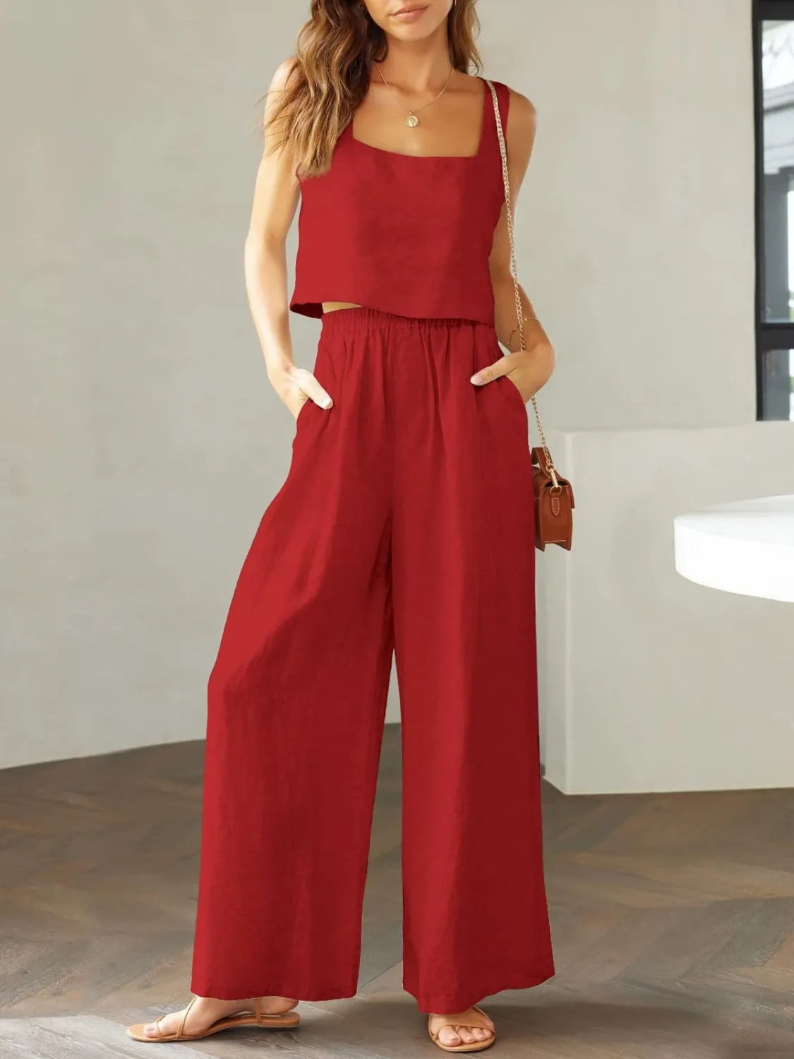 Keagan Square Neck Top and Wide Leg Pants Set