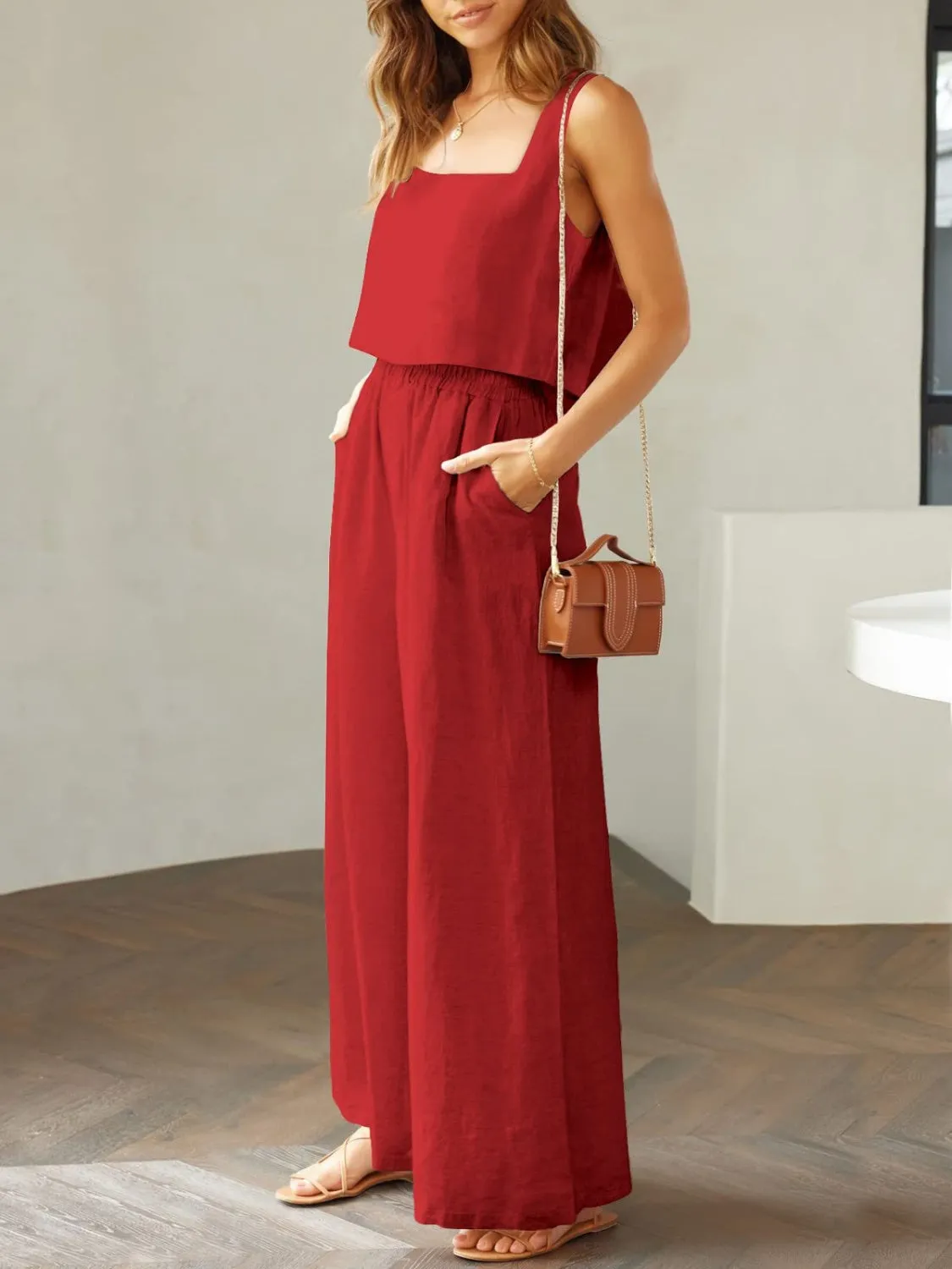 Keagan Square Neck Top and Wide Leg Pants Set