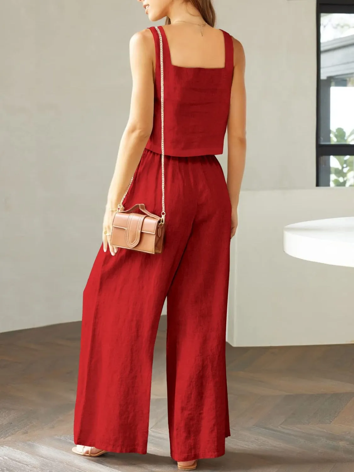 Keagan Square Neck Top and Wide Leg Pants Set