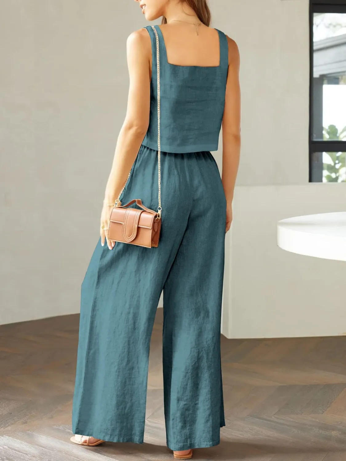 Keagan Square Neck Top and Wide Leg Pants Set