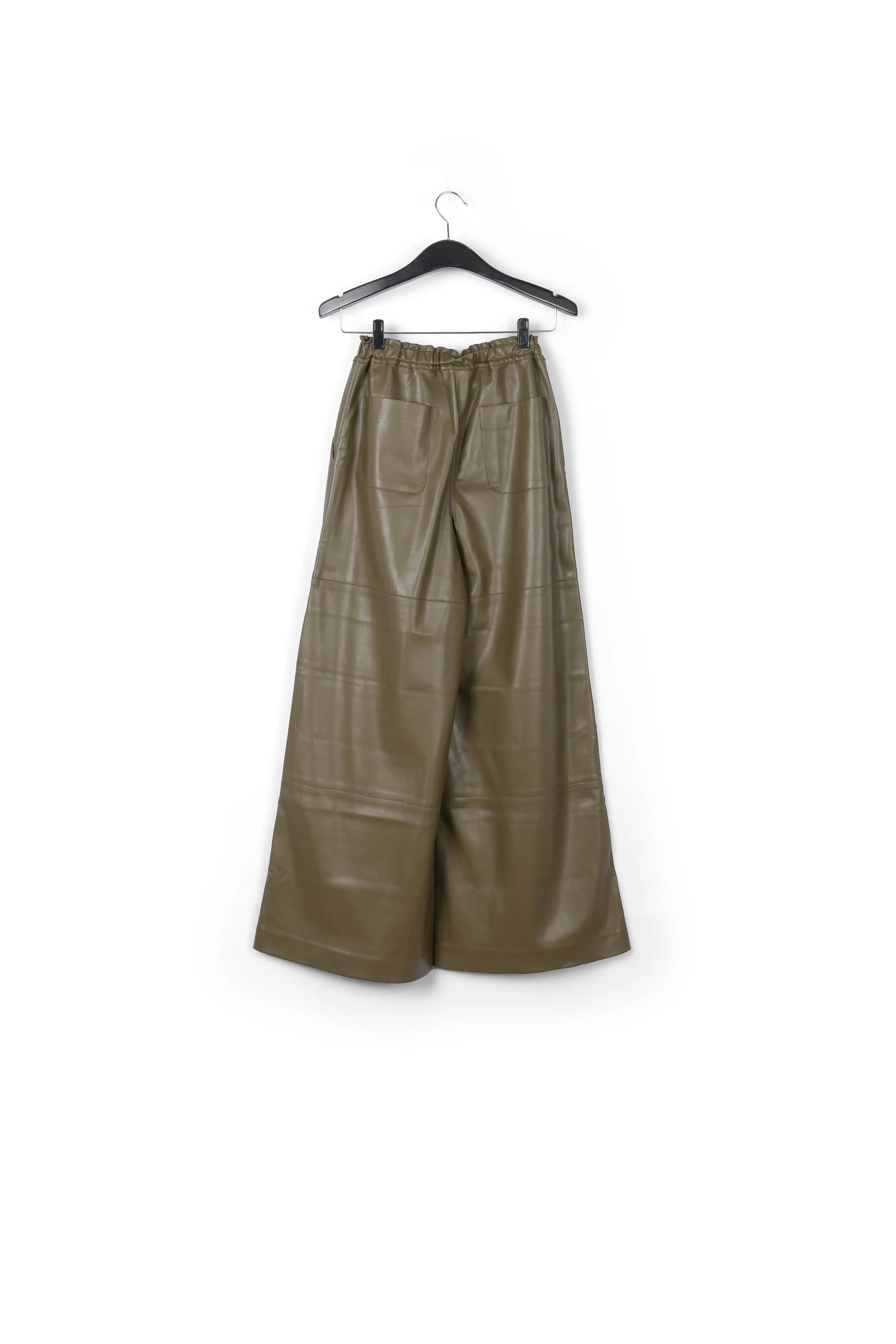 Khaki faux leather wide-leg pants