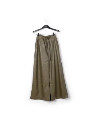 Khaki faux leather wide-leg pants