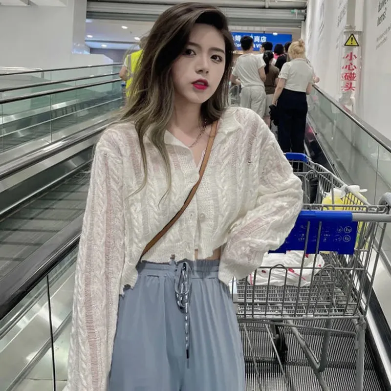 Korean Fashion Sheer Twisted Long Sleeved Knitted Top