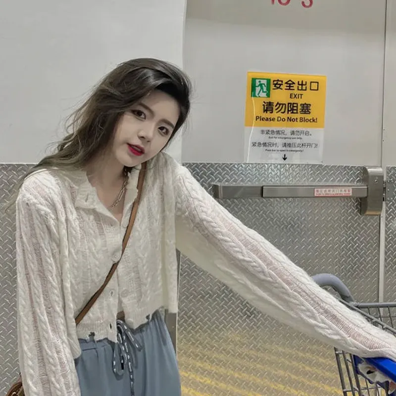 Korean Fashion Sheer Twisted Long Sleeved Knitted Top
