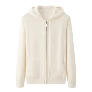 Kvinnors zip-up cashmere hoodie med kängurufickor kashmir cardigans