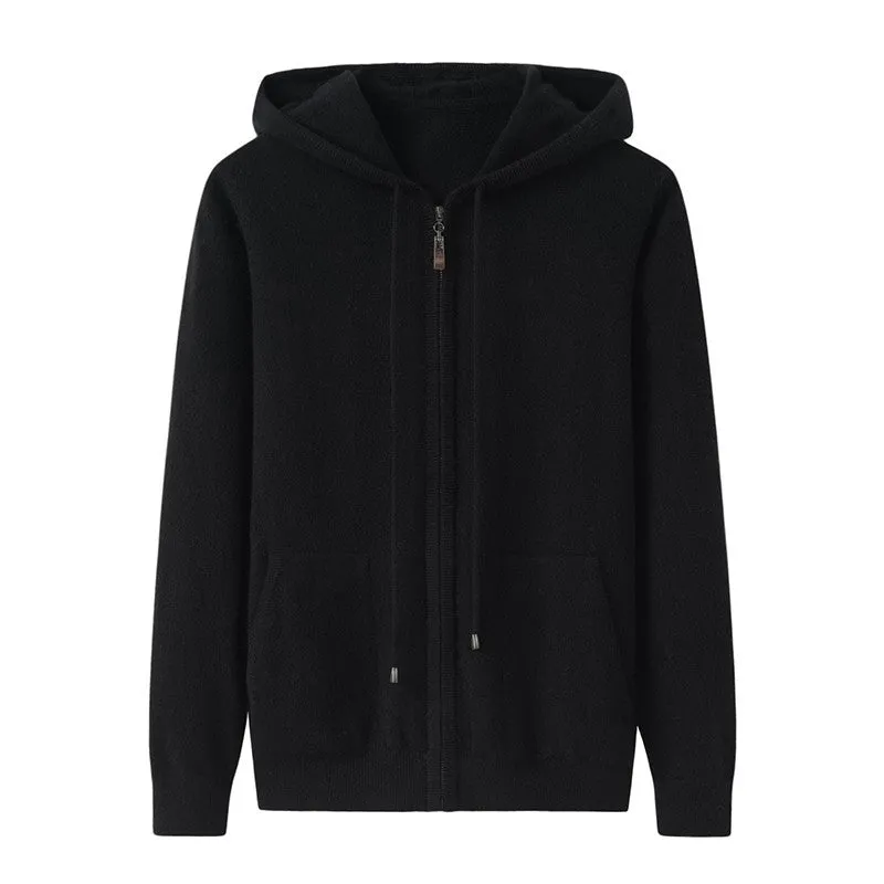 Kvinnors zip-up cashmere hoodie med kängurufickor kashmir cardigans