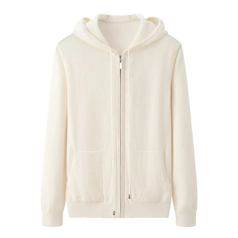 Kvinnors zip-up cashmere hoodie med kängurufickor kashmir cardigans