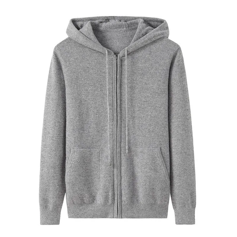 Kvinnors zip-up cashmere hoodie med kängurufickor kashmir cardigans