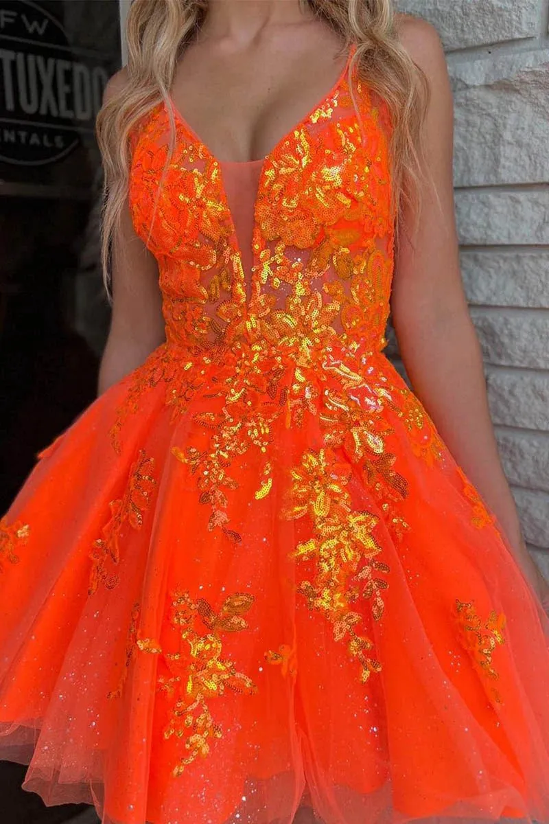 Lace Plunge V Backless A-line Short Homecoming Dresses