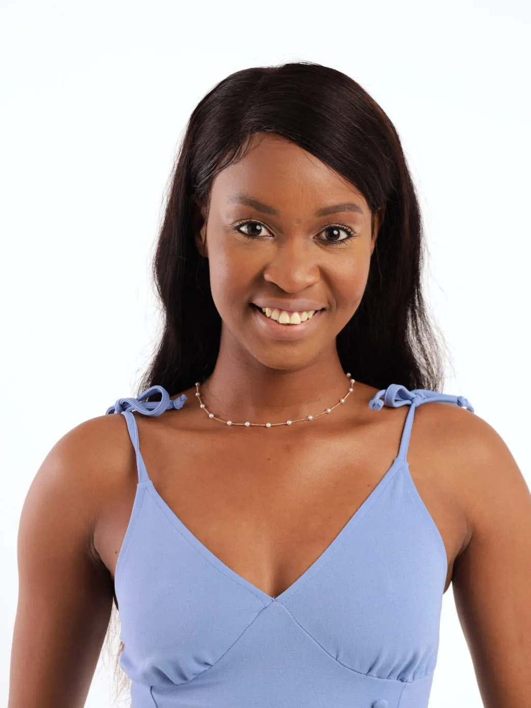 Ladies Wrap Button Detail Dress - Blue