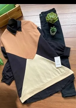 Lange Pullover langarm Dreiecksform aus Baumwolle