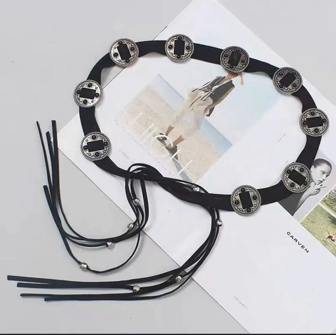 Leather bohemian ethnic style belt