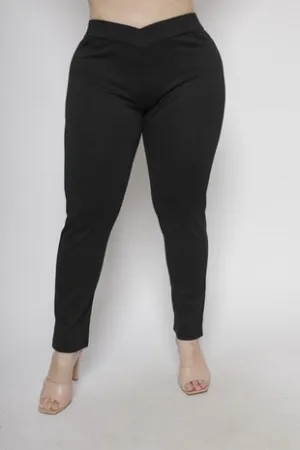 LEG-18 {Keen On You} Black Ponte V Waist Skinny Pants PLUS SIZE XL 2X 3X