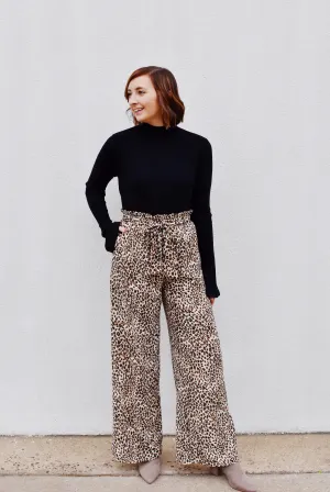 Leopard Print Paperbag Waist Pants
