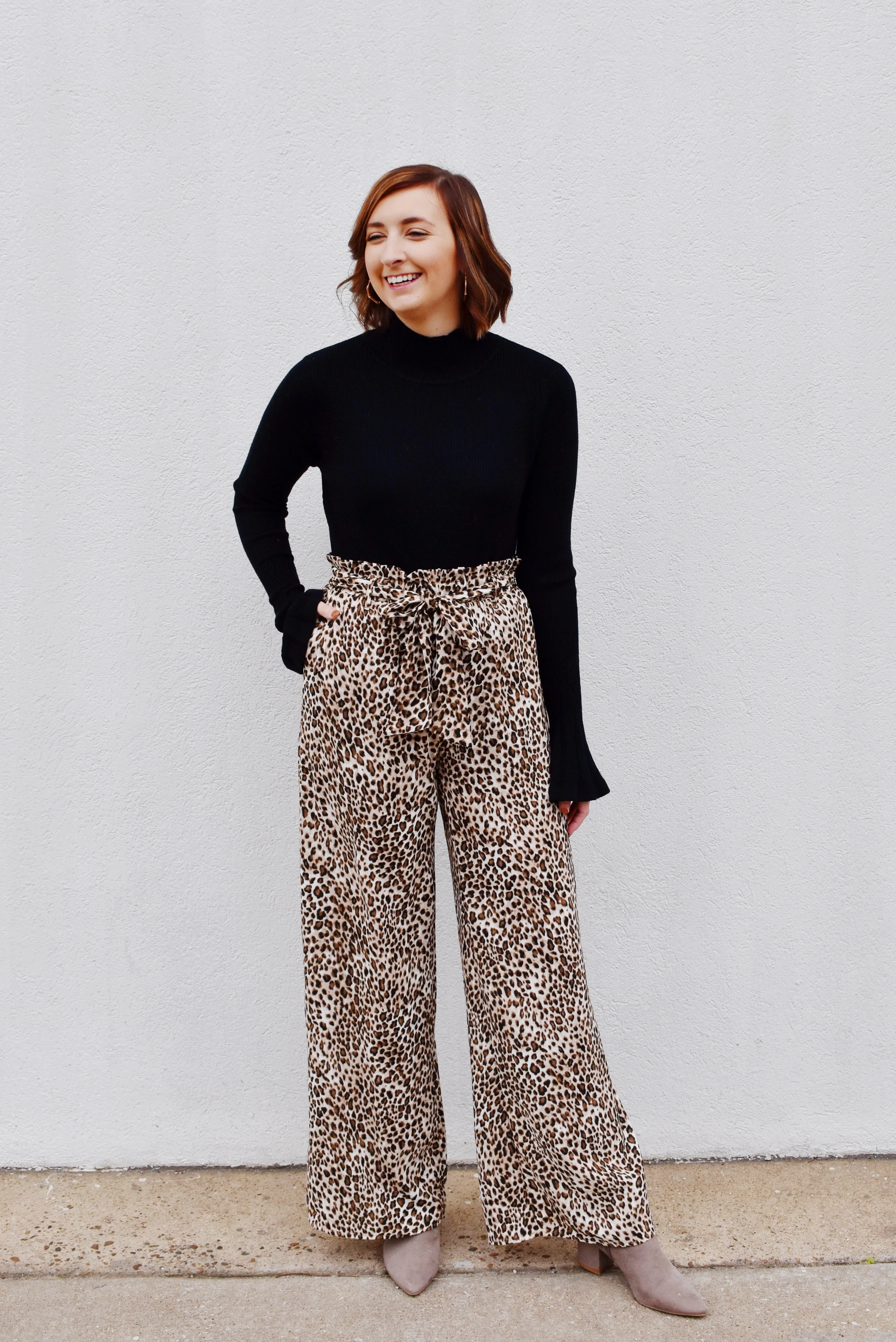 Leopard Print Paperbag Waist Pants