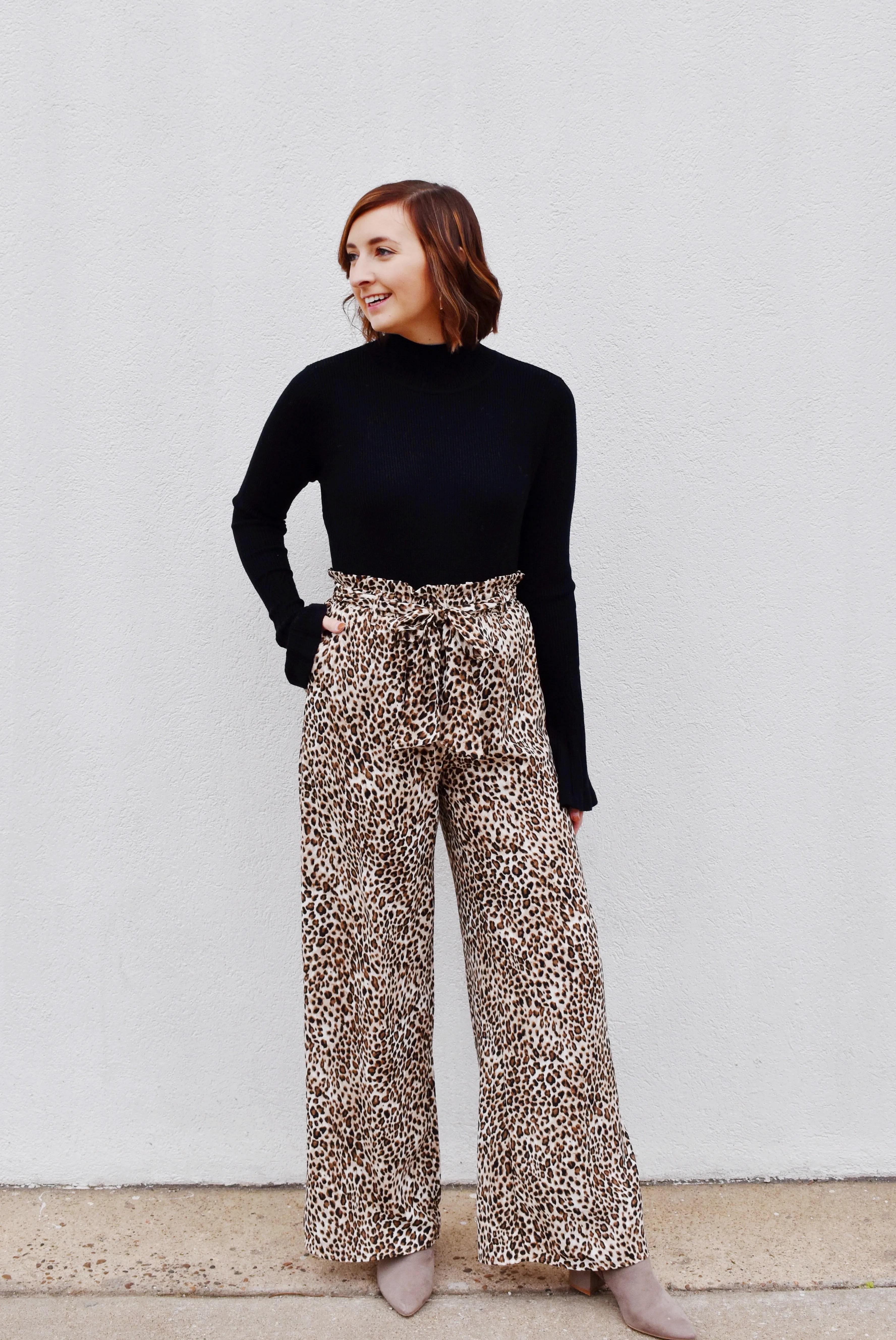 Leopard Print Paperbag Waist Pants
