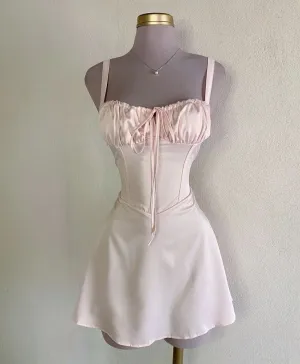 Light Pink Straps A-Line Satin Short Party Dresses Cute Homecoming Dresses, D1076