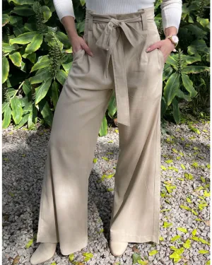 Linen Paperbag  Styled Pants - Sandy
