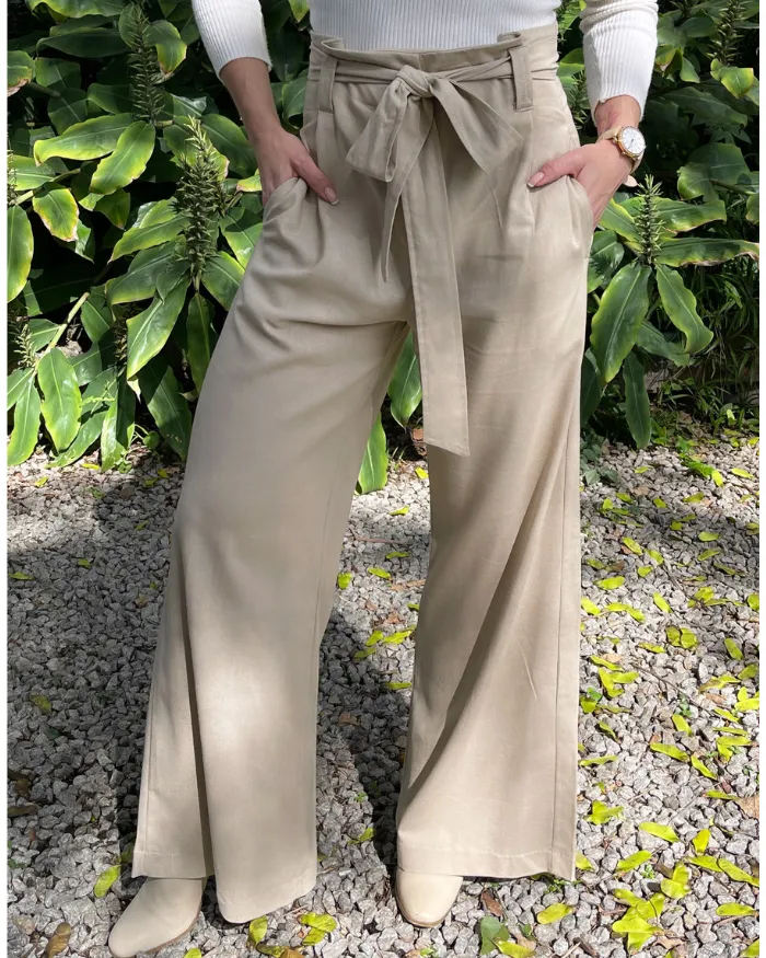 Linen Paperbag  Styled Pants - Sandy