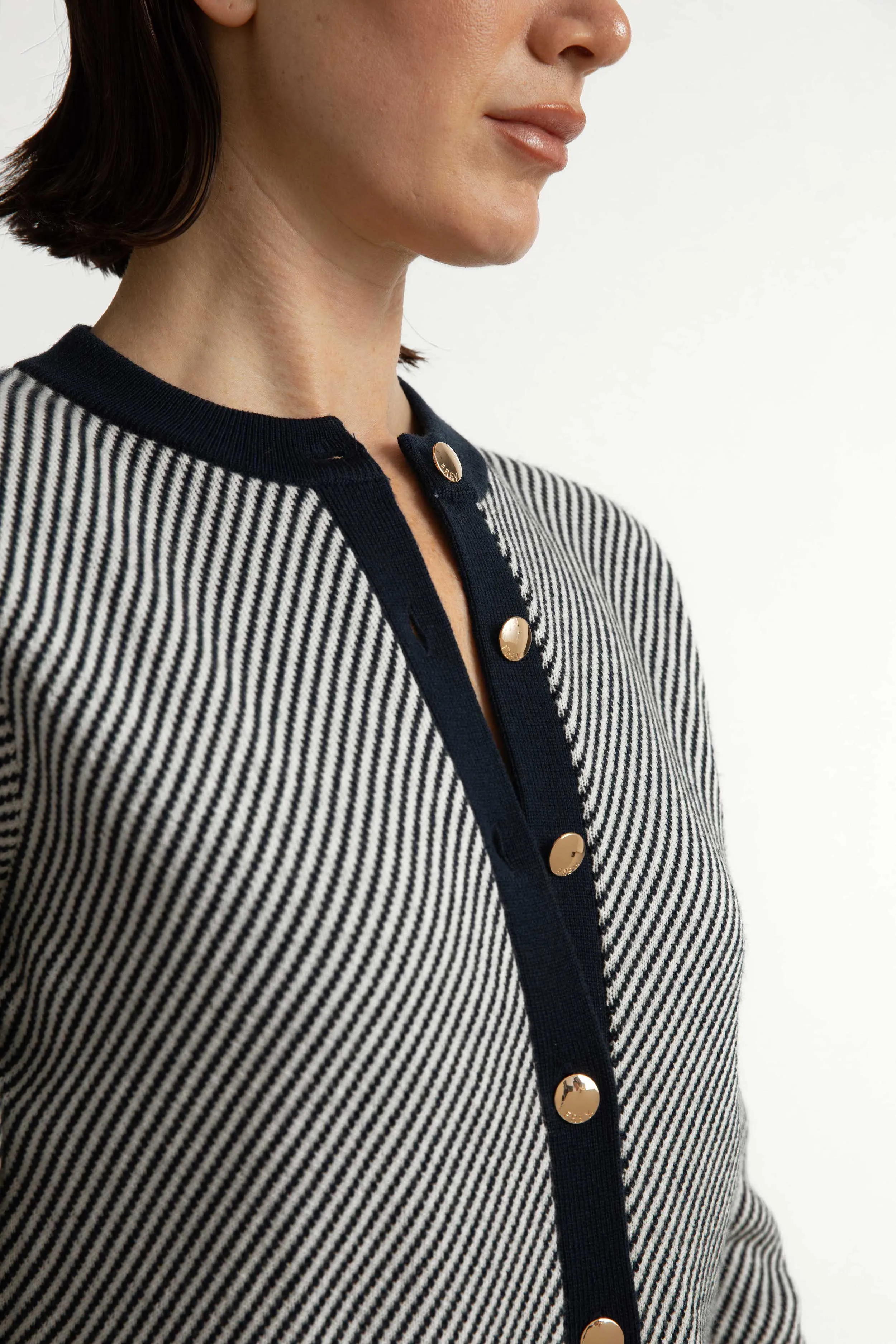Lisbon Cardigan - Knit cardigan in navy/white