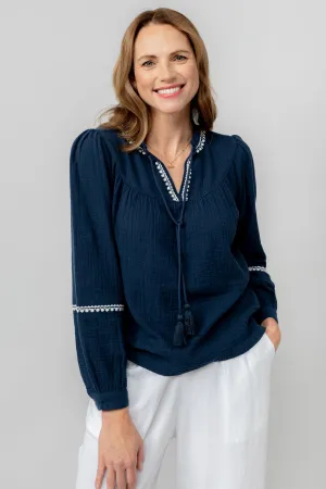 Lori Embroidered Double Cloth Cotton Top