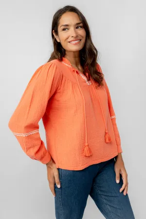Lori Embroidered Double Cloth Cotton Top
