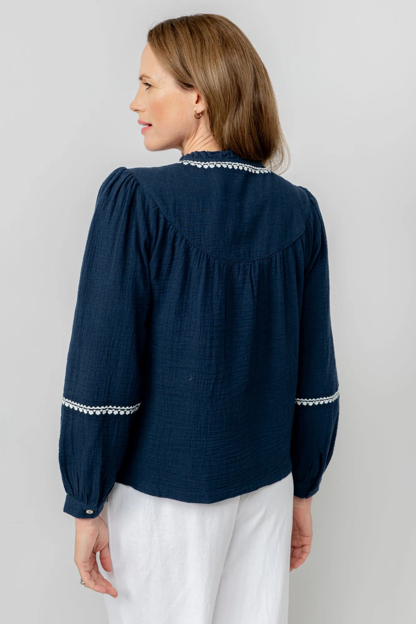 Lori Embroidered Double Cloth Cotton Top